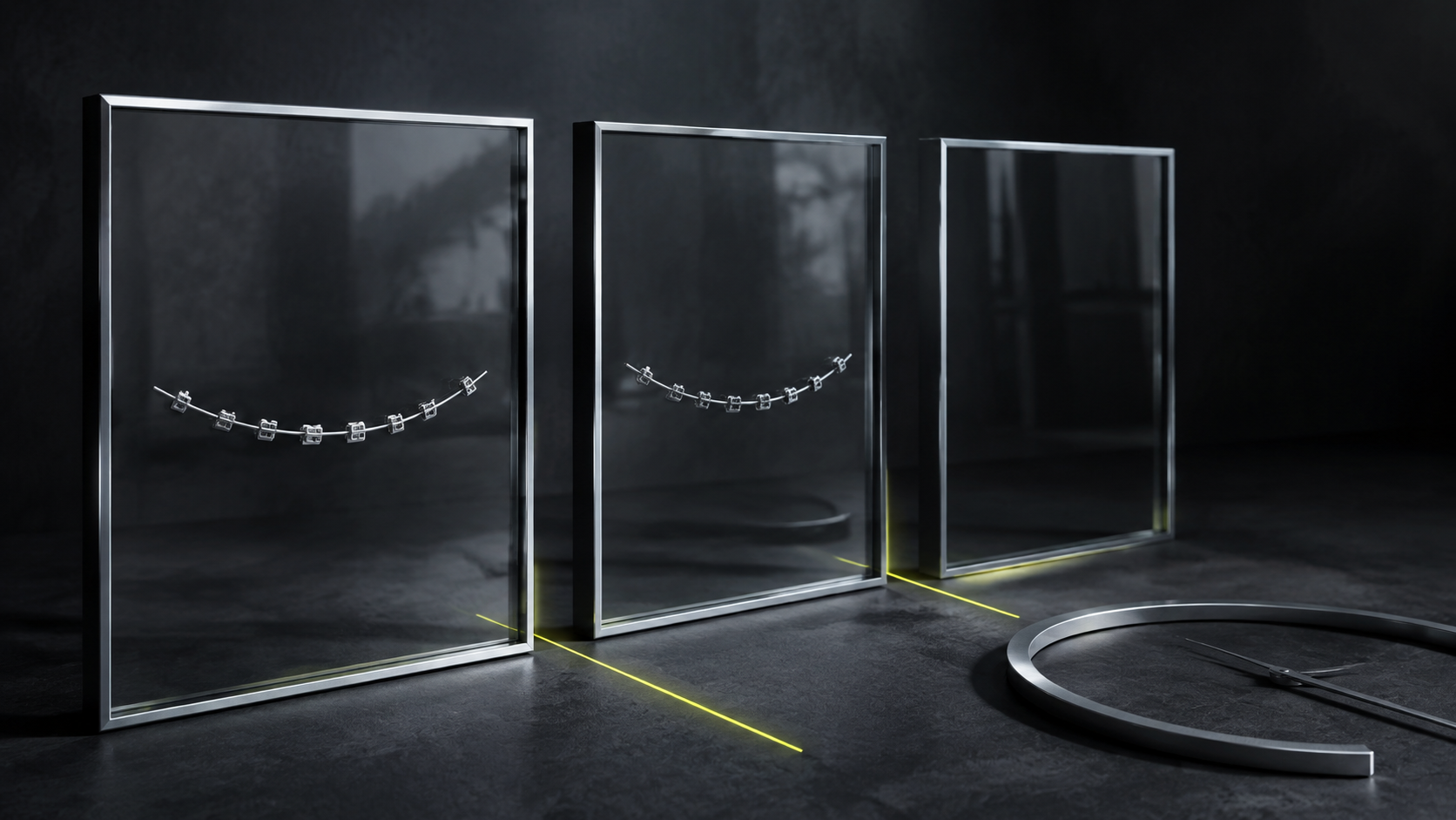 Glass frames and a clock ring illustrating that a photograph records a moment rather than a permanent feature