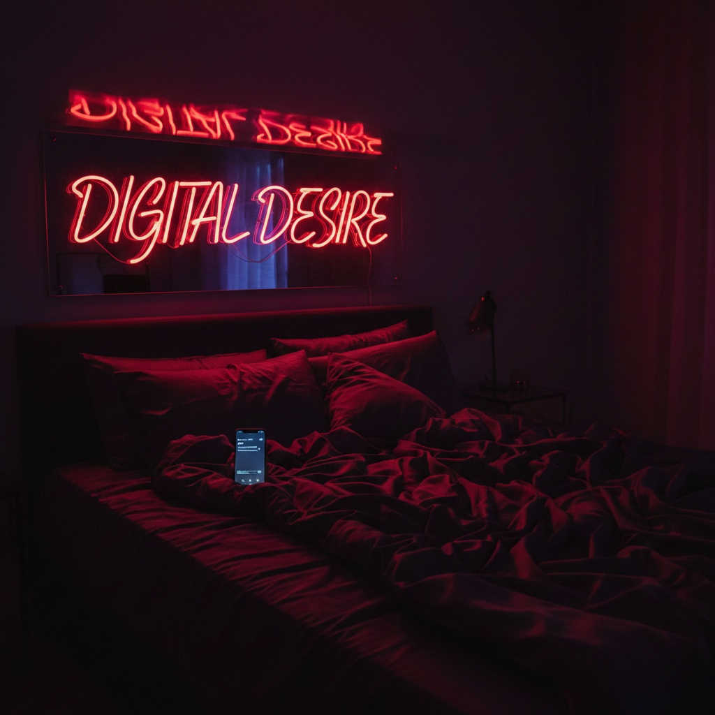 red-neon-reflection-dark-silk-bed