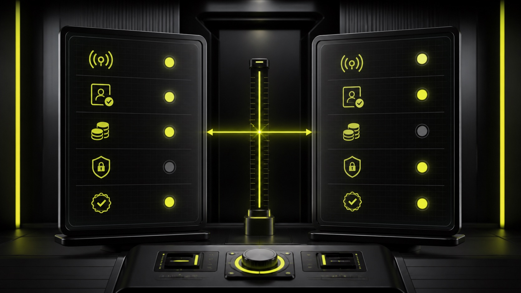 Two webcam room panels compared by live signal, profile, cost and privacy
